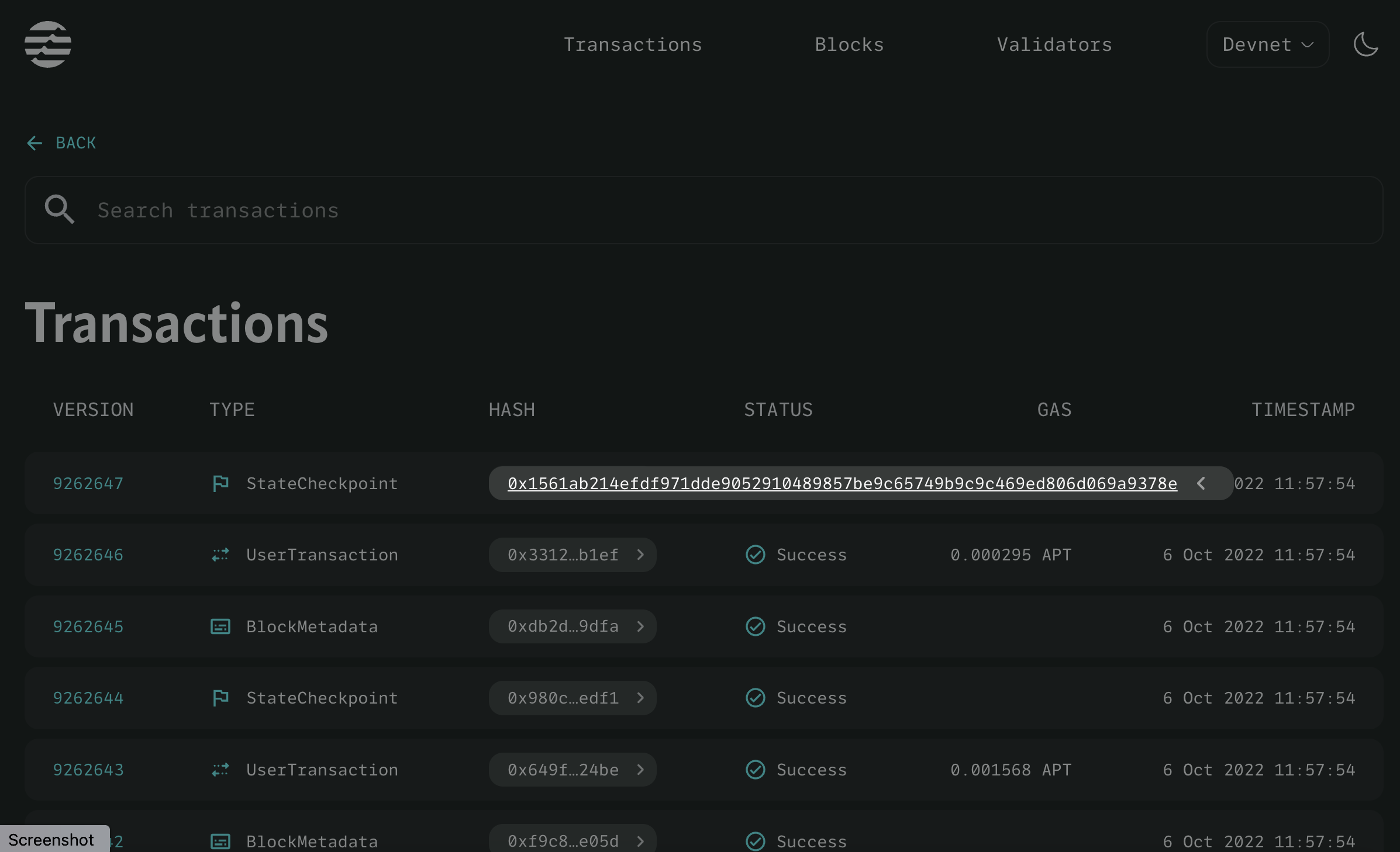 Jin Explorer Transactions page with hash highlighted