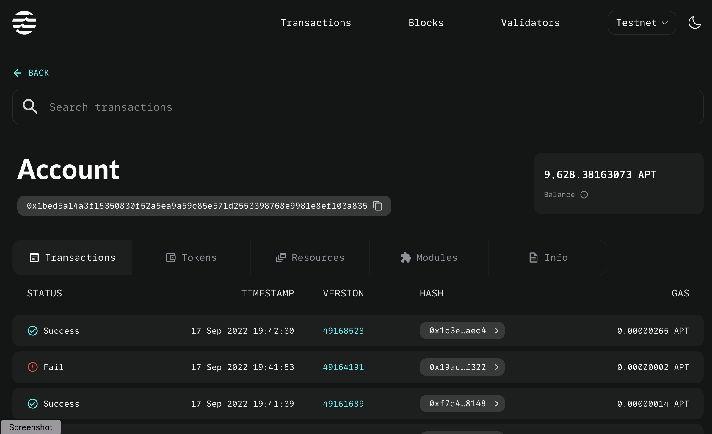 Jin Explorer Accounts page