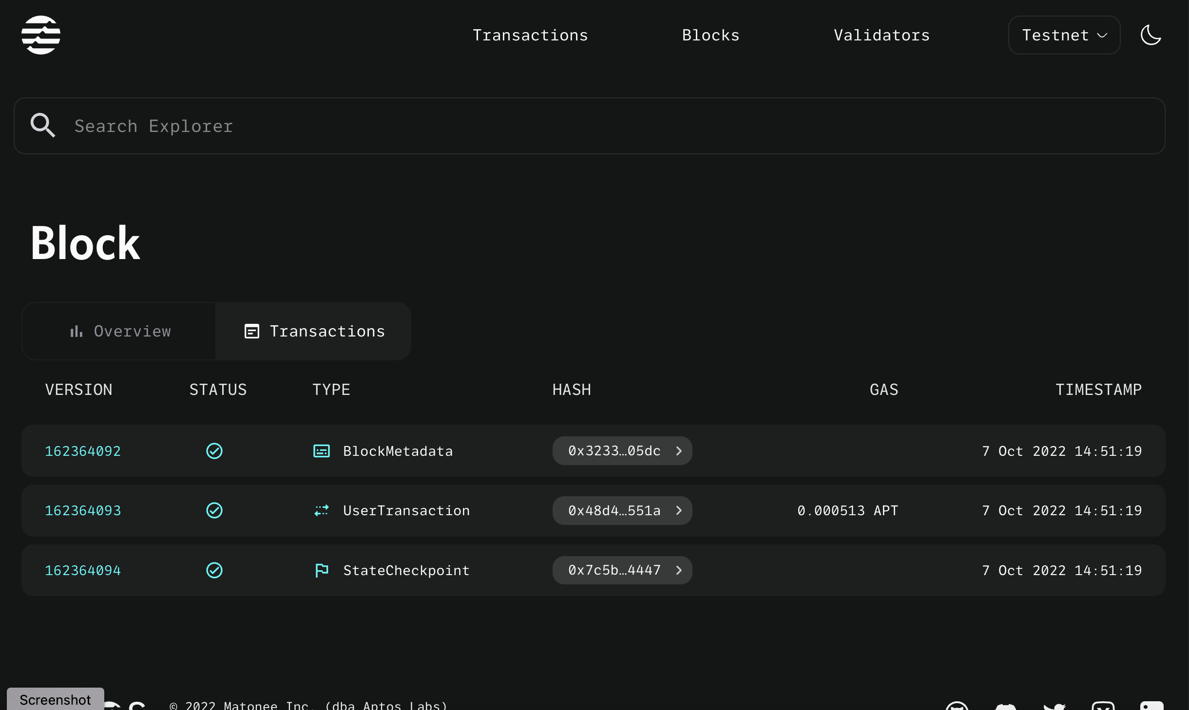 Jin Explorer Block details page