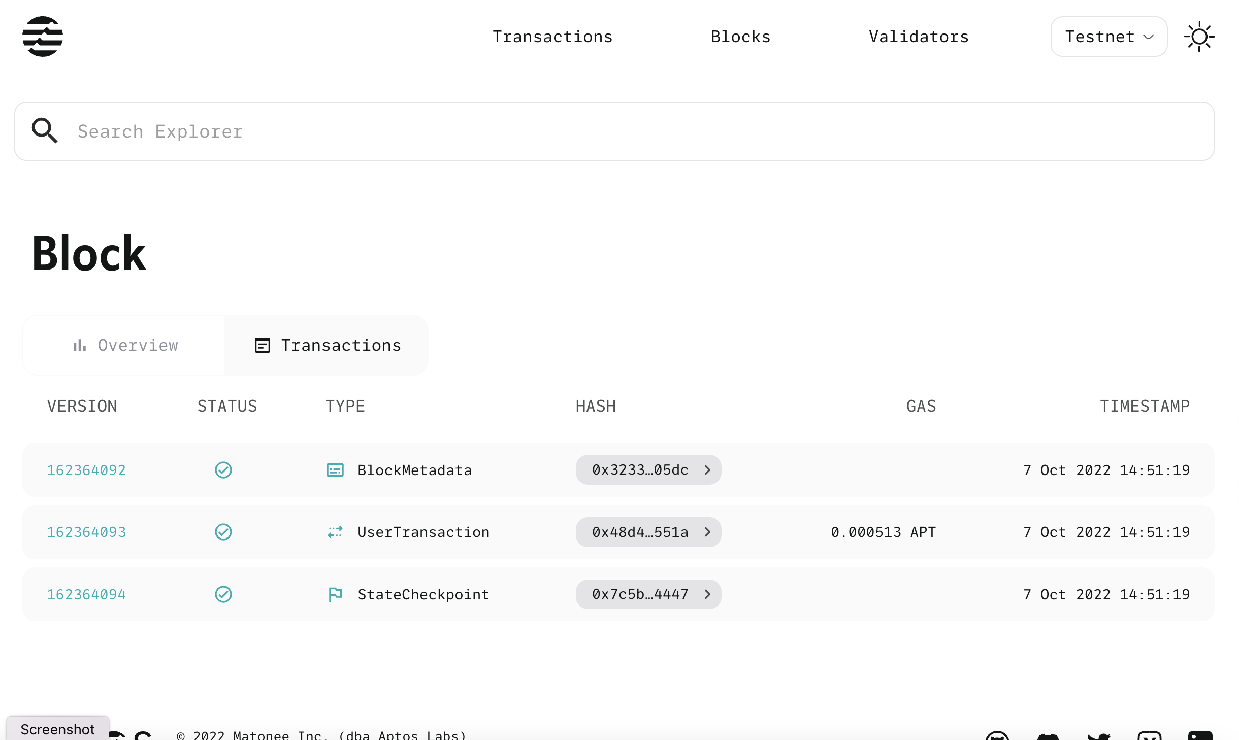 Jin Explorer Block details page